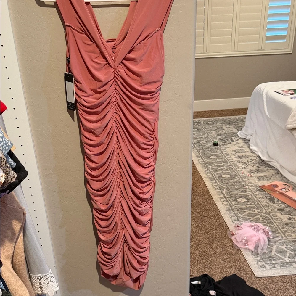 Elegant Pink Draped Women's Maternity Dress - Picture 2 of 4